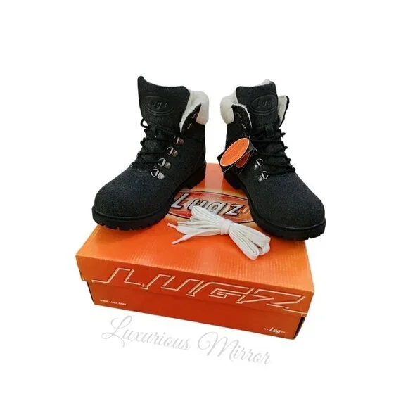 Lugz Grotto II Womens Black Cream Fleece Suede Lace-Up Combat Boots Sizes 7.5 - Picture 4 of 12